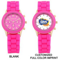 Silicone Analog Wrist Watch w/ Round Dial-HOT PINK